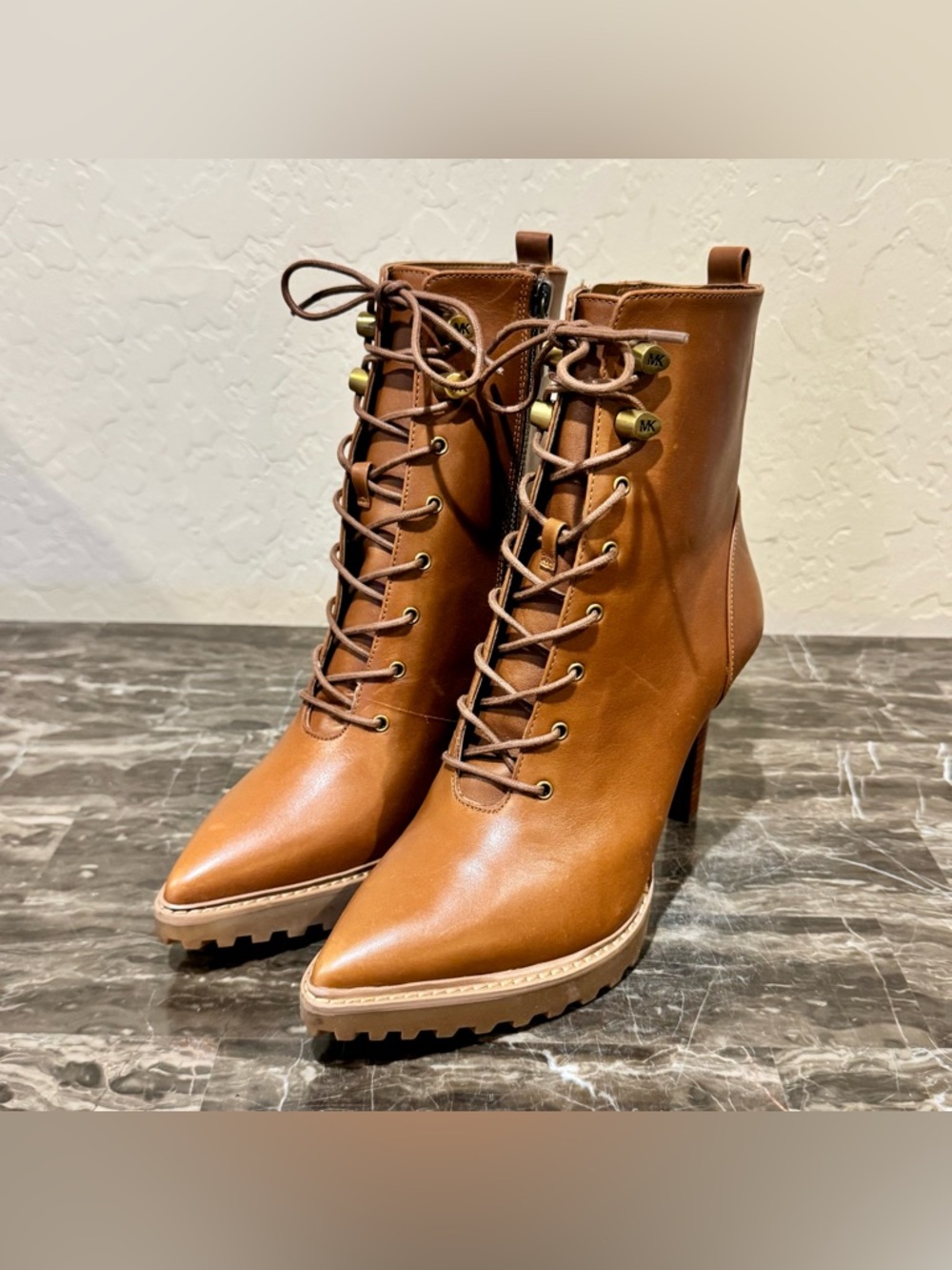 NEW Michael Kors Kyle Leather Lace Up Stiletto Boots